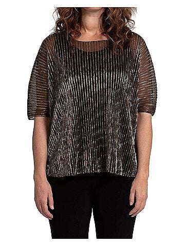Sympli Pleated Mesh Nu Clip Top in Black/Gold (view 2)