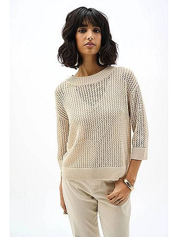 Joseph Ribkoff Crew Neck Open Knit Sweater Top in Moonstone (view 2)