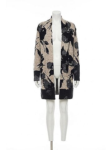 Joseph Ribkoff Abstract Jacquard Long Cardigan in Champagne/Black (view 1)