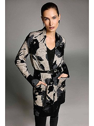 Joseph Ribkoff Abstract Jacquard Long Cardigan in Champagne/Black (view 2)