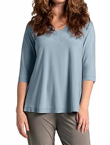 Sympli Splice V-Neck Go To Top in Stone Blue (view 2)