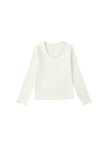 Rylee + Cru Girls' Teen Ribbed Long Sleeve Tee 16 Mo in Ivory (view 1)