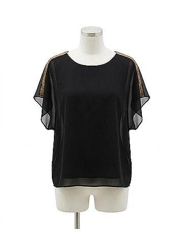 Joseph Ribkoff Sequined Shoulders Chiffon Poncho Top in Black/Bronze (view 1)