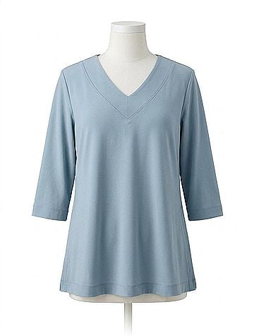 Sympli Splice V-Neck Go To Top in Stone Blue (view 1)