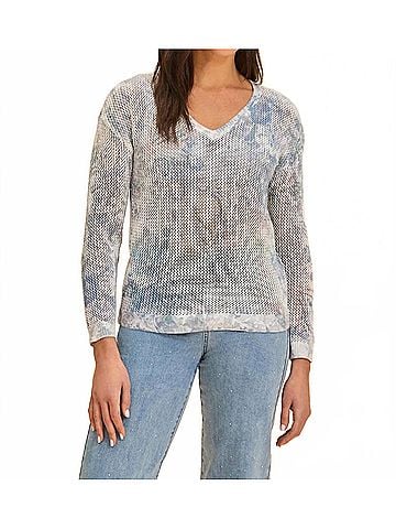 FDJ Mesh Vneck Top in Neutral (view 2)