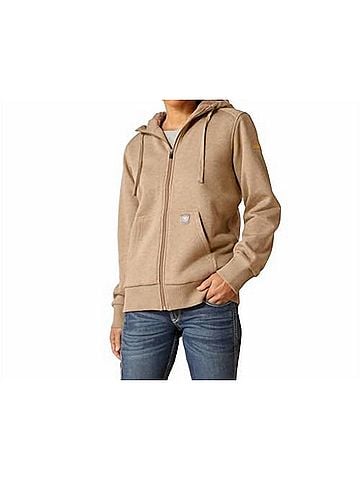 Ariat Women's Rebar All-Weather Sherpa Full Zip Hoodie in Oatmeal Heather (view 2)