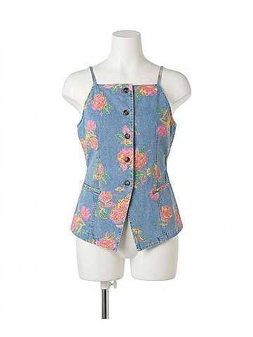 Entro Denim Vest Top in Blue Floral (view 1)