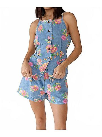 Entro Denim Vest Top in Blue Floral (view 2)
