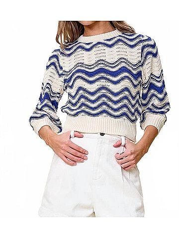 Cleobella Zoetry Pointelle Knit Sweater in Ivory / Surf The Web (view 2)