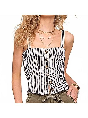 Heartloom Pomme Stripe Button Front Top in Railroad (view 2)