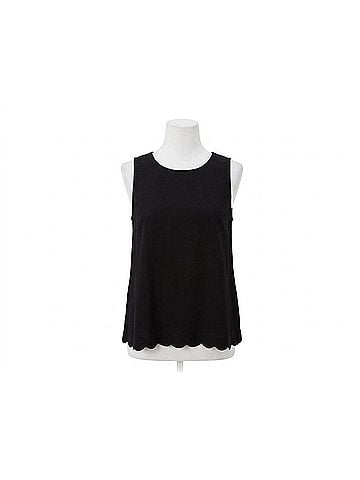 Umgee Linen Scallop Hem Sleeveless Top in Black (view 1)