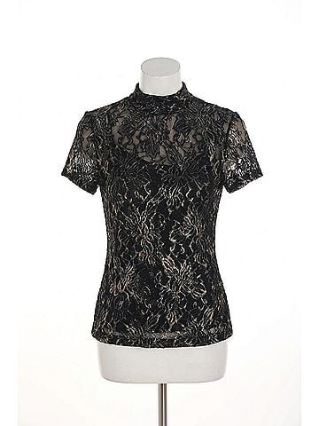 Frank Lyman Design Emmeline Embellished Floral Lace Short Sleeve Top in Navy And Gold (view 1)