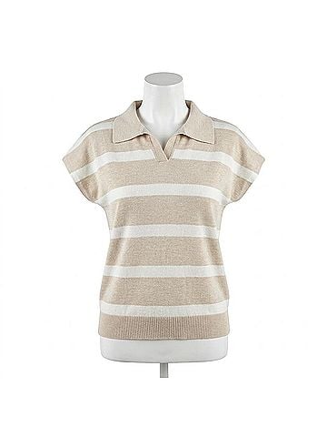 Coco + Carmen Heavenly-Luxe Striped Short Sleeve Sweater in Oatmeal White (view 1)