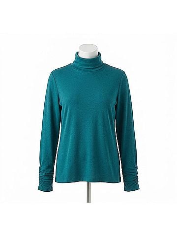 Habitat Cozy Ribbed Ruched Turtleneck Sweater in Juniper (view 1)