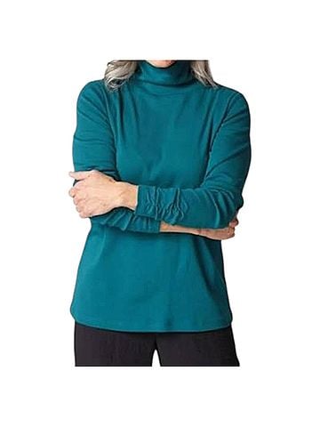 Habitat Cozy Ribbed Ruched Turtleneck Sweater in Juniper (view 2)