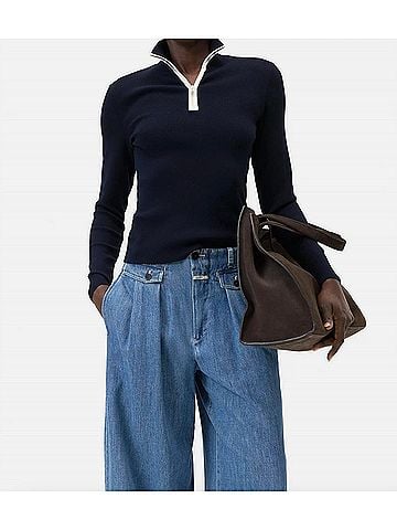 Closed Half-Zip Long Sleeve Sweater in Dark Night (view 2)