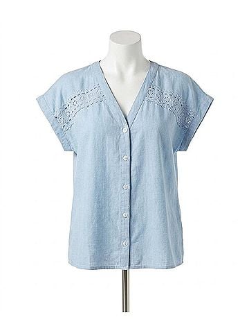 Sugarlips Chambray Crochet Trim Top in Light Blue (view 1)