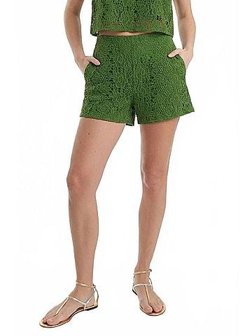 Cleobella Alastair Floral Guipure Lace Shorts in Garden Green (view 2)