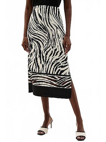 Joseph Ribkoff Woven Animal Print Midi Skirt in Beige/Multi (view 2)