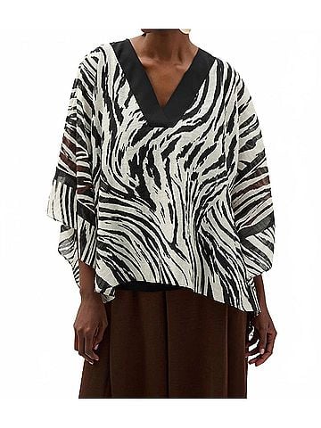 Joseph Ribkoff Animal Print V-Neck Poncho Top in Beige/Multi (view 2)