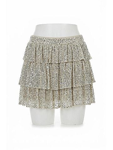 By Together Women's Woven Polyester Spandex Sequin Tiered Mini Skirt in Gold Silver (view 1)
