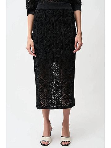 Joseph Ribkoff Open Knit High Waist Midi Pencil Skirt in Black (view 2)