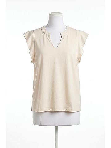Tribal Mixed Media Ruffle Sleeve Top in Eggshell (view 1)