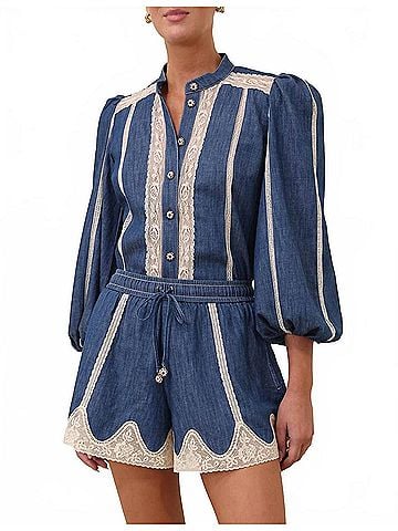 Zimmermann Awaken Denim Short in Railway Blue (view 2)