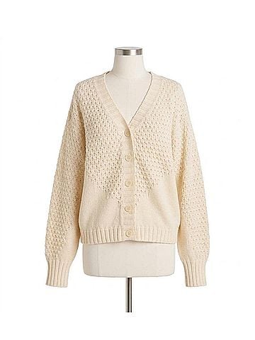 Another Love Arlen Puff Sleeve V Neck Cardigan in Ivory (view 1)