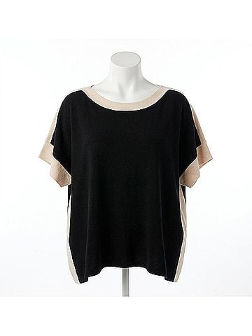 Entro Ribbed Boat Neck Short Sleeve Top - Plus in Black (view 1)
