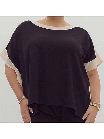Entro Ribbed Boat Neck Short Sleeve Top - Plus in Black (view 2)