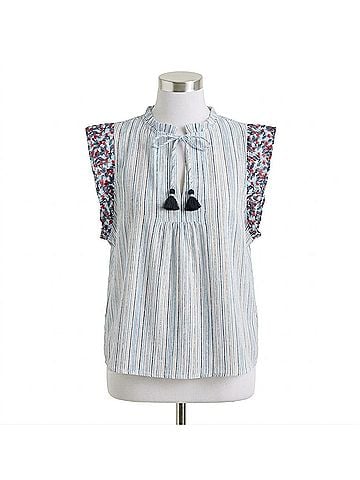 FDJ Embroidered Flutter Sleeve Top in Nimbus Stripe (view 1)