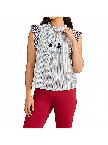 FDJ Embroidered Flutter Sleeve Top in Nimbus Stripe (view 2)