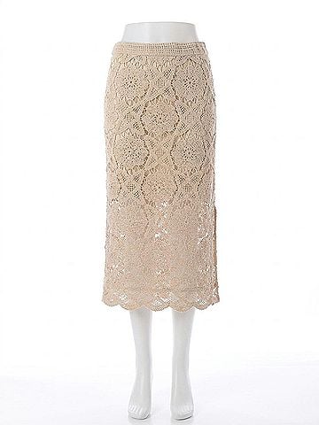 Listicle Women's Crochet Maxi Skirt in Beige (view 1)