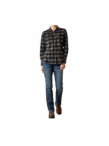 Ariat Women's Rebar Flannel Durastretch Work Shirt in Black (view 2)