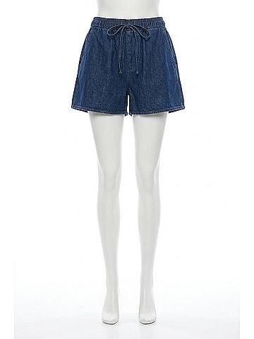 Valentino Garavani Chambray Wool Shorts in Medium Blue Denim (view 1)