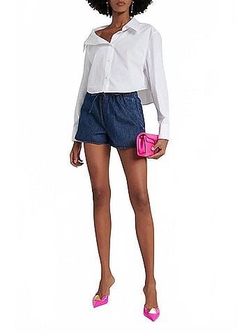 Valentino Garavani Chambray Wool Shorts in Medium Blue Denim (view 2)