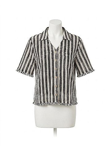 Tribal Button Front Stripe Blouse in Black/White (view 1)