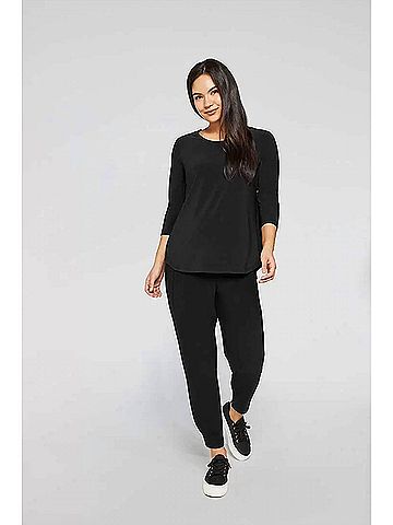 Sympli Go To Classic T Relax 3/4 Sleeve Top in Black (view 2)