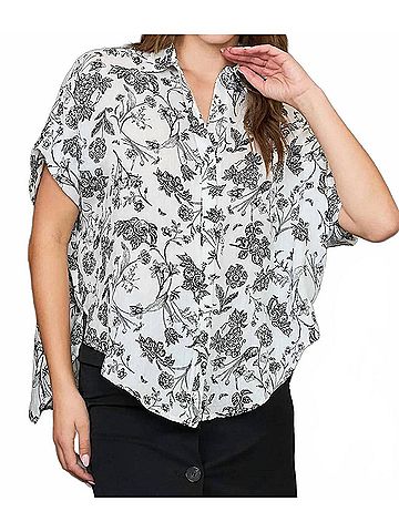 Umgee Two Tone Floral Print Button Down Top in Black (view 2)