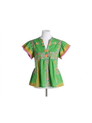 Ivy Jane Tiered Woven Top in Green (view 1)