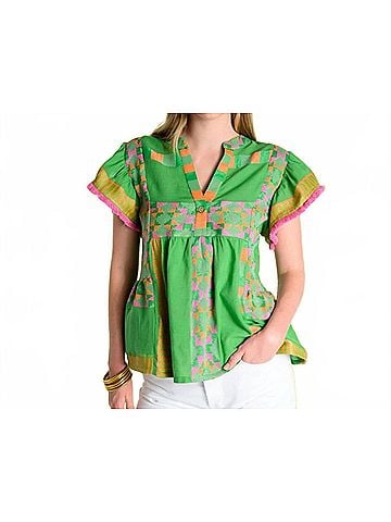 Ivy Jane Tiered Woven Top in Green (view 2)