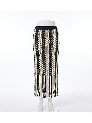Zimmermann Wanderlust Macrame Maxi Skirt in Ivory/ Black (view 2)
