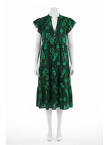 Entro Floral &amp; Leaf Ruffle Midi Dress in Green (view 1)