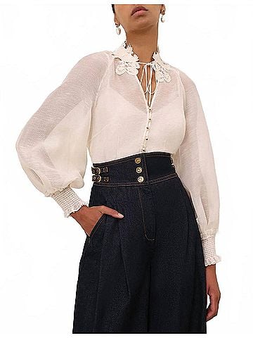 Zimmermann Rebellion Collared Blouse in Cream (view 2)