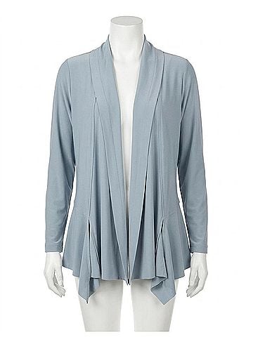 Sympli Splice Roll Neck Cardigan in Stone Blue (view 1)