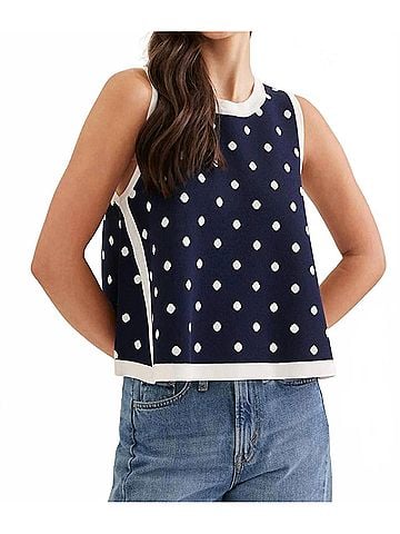 Entro Madelynn Polka Dot Knit Tank Top in Navy (view 2)