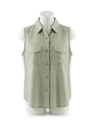 Blu Pepper Button-Up Sleeveless Top in Olive (view 1)