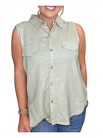 Blu Pepper Button-Up Sleeveless Top in Olive (view 2)