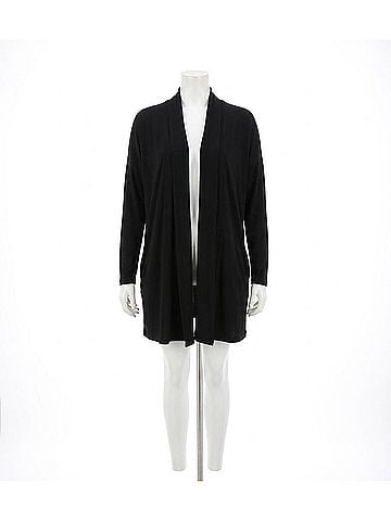 Bobi Rib Mix Open Cardigan in Black (view 1)